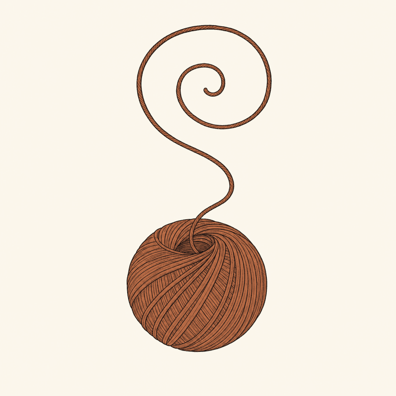 Illustration of a ball of yarn with its strand curling into a spiral