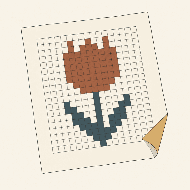 Illustration of a stitch chart grid with a tulip motif in filled cells
