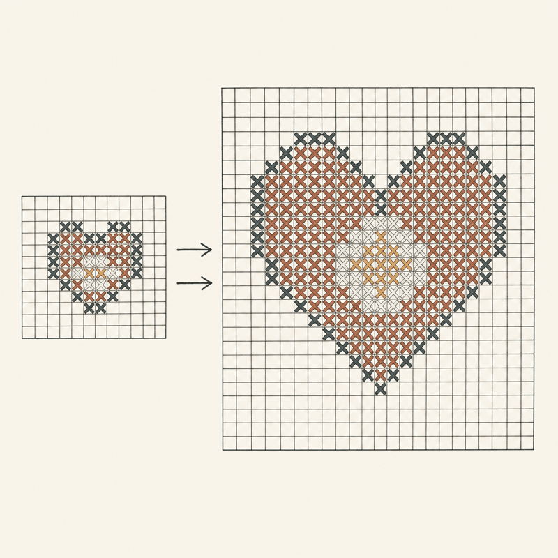 Illustration of a small chart grid growing into a larger one